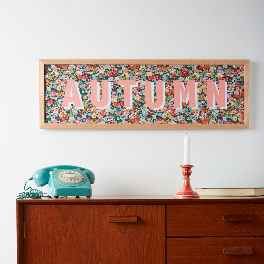PERSONALISED FRAMED WORD/NAME PICTURE- LIBERTY THORPE TANA/MUSTARD FABRIC