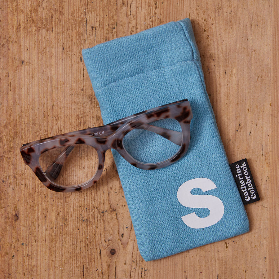 PERSONALISED INITIAL LINEN GLASSES CASE - AZURE