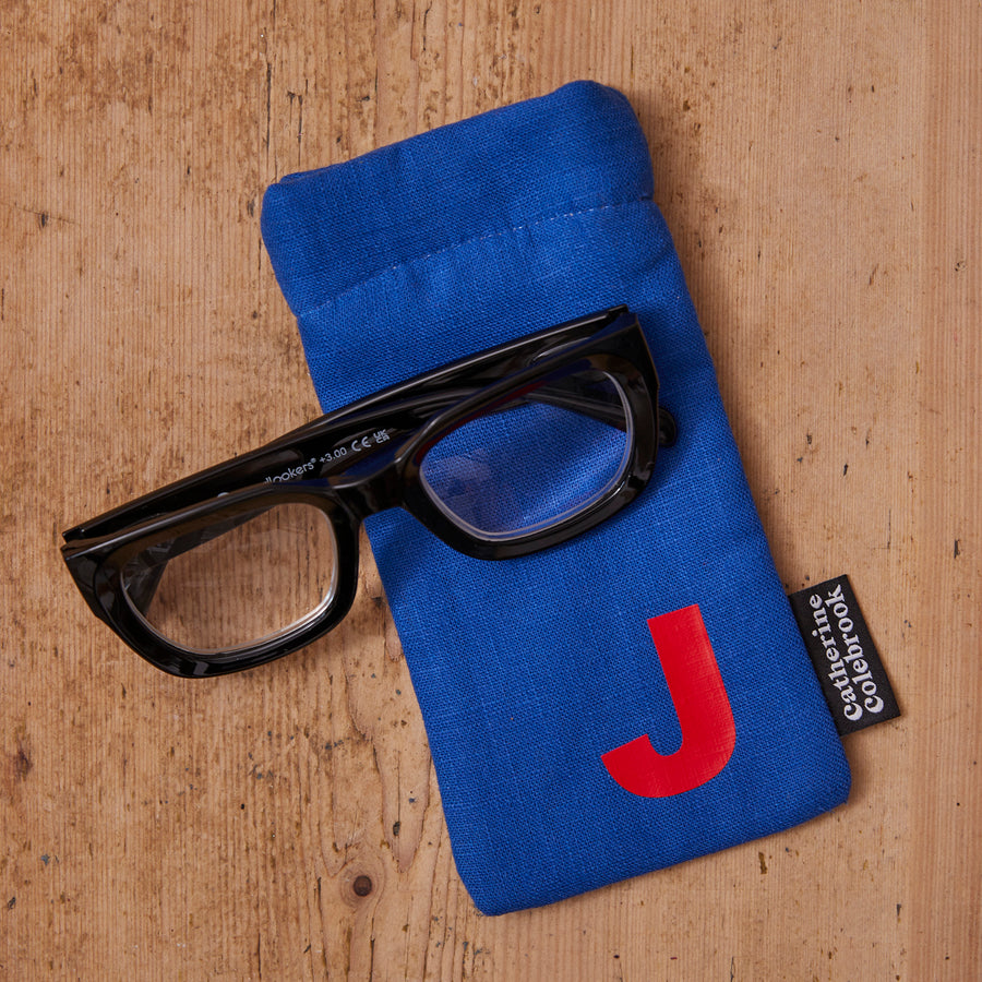 PERSONALISED INITIAL LINEN GLASSES CASE - ROYAL BLUE