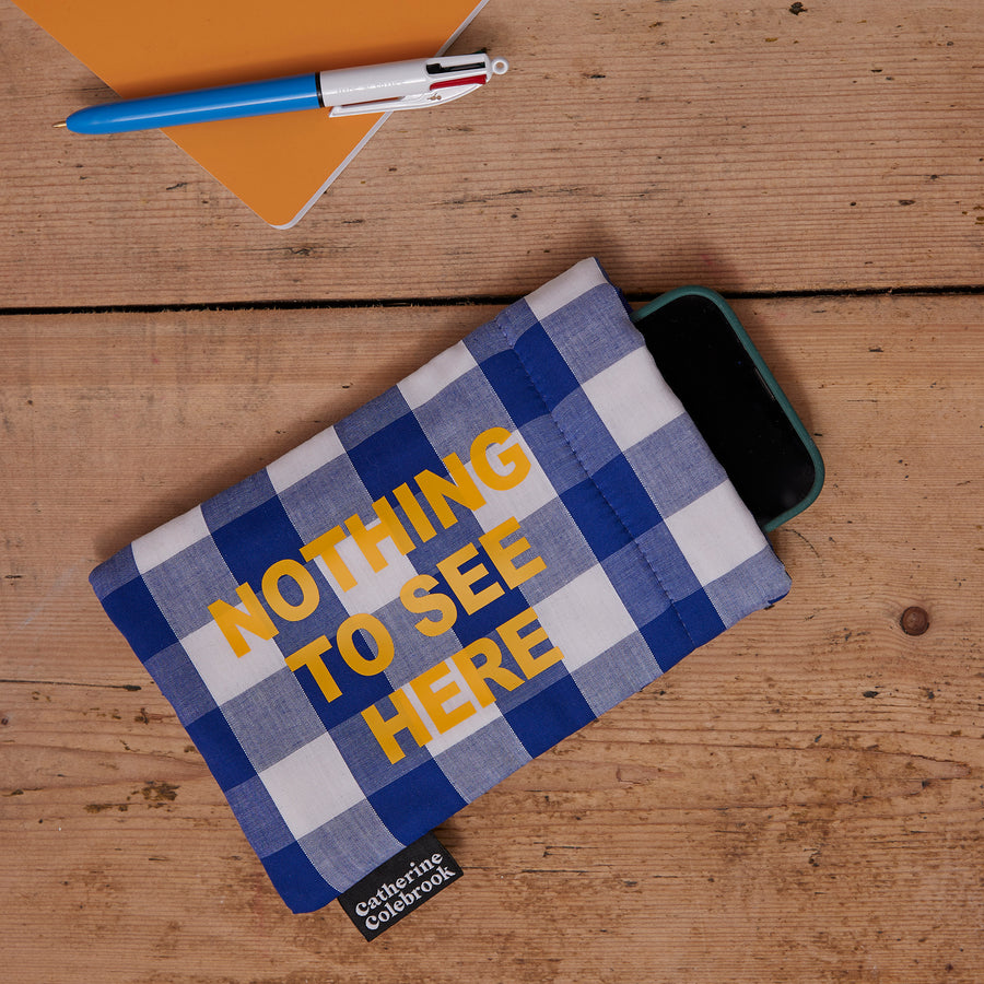 'GET OFF YOUR PHONE' PHONE POUCH - ROYAL BLUE GINGHAM/YELLOW