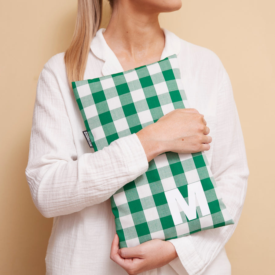 PERSONALISED GREEN CHUNKY GINGHAM HOT WATER BOTTLE