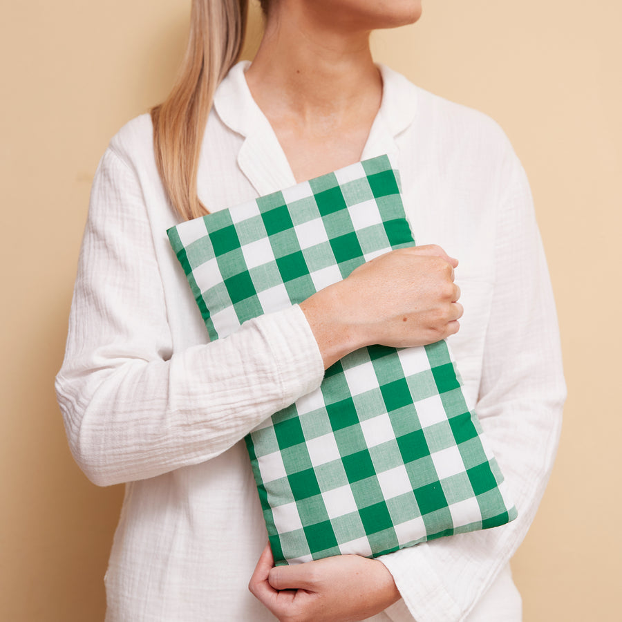 PERSONALISED GREEN CHUNKY GINGHAM HOT WATER BOTTLE