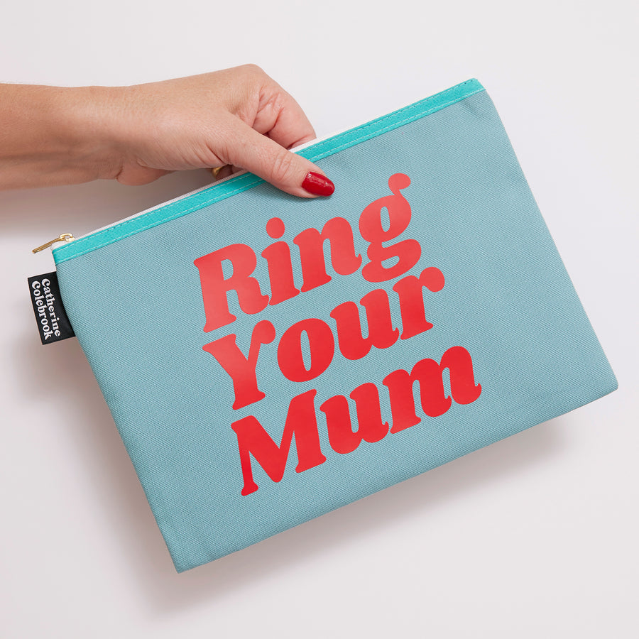 'RING YOUR MUM' PURSE TURQUOISE/RED