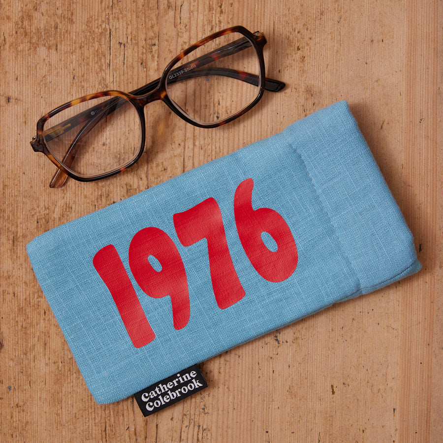 PERSONALISED YEAR LINEN GLASSES CASE - AZURE