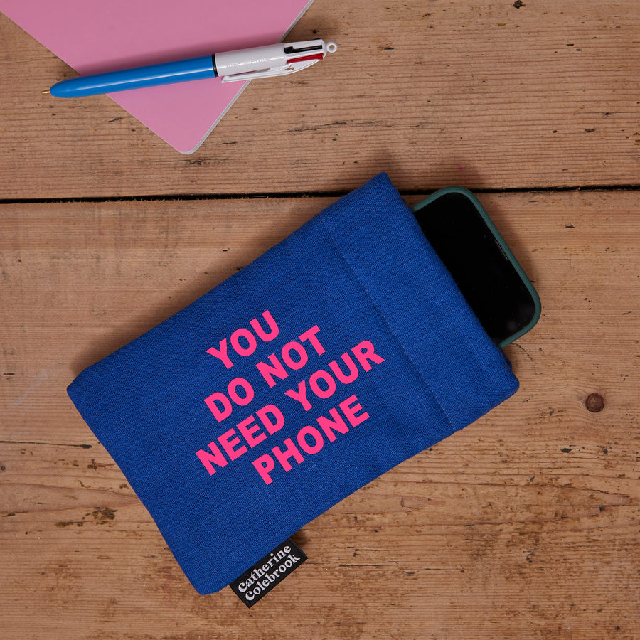 'GET OFF YOUR PHONE' PHONE POUCH - ROYAL BLUE/NEON PINK