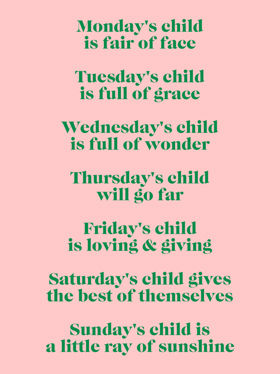 Catherine Colebrook framed Liberty ‘Monday’s Child’ nursery rhyme quote picture - full Child’s day of the week list
