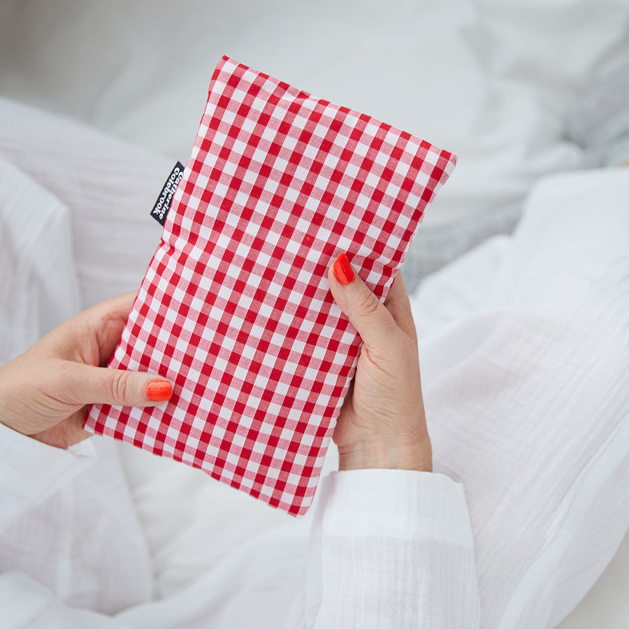 PERSONALISED RED GINGHAM CUTE HOT WATER BOTTLE