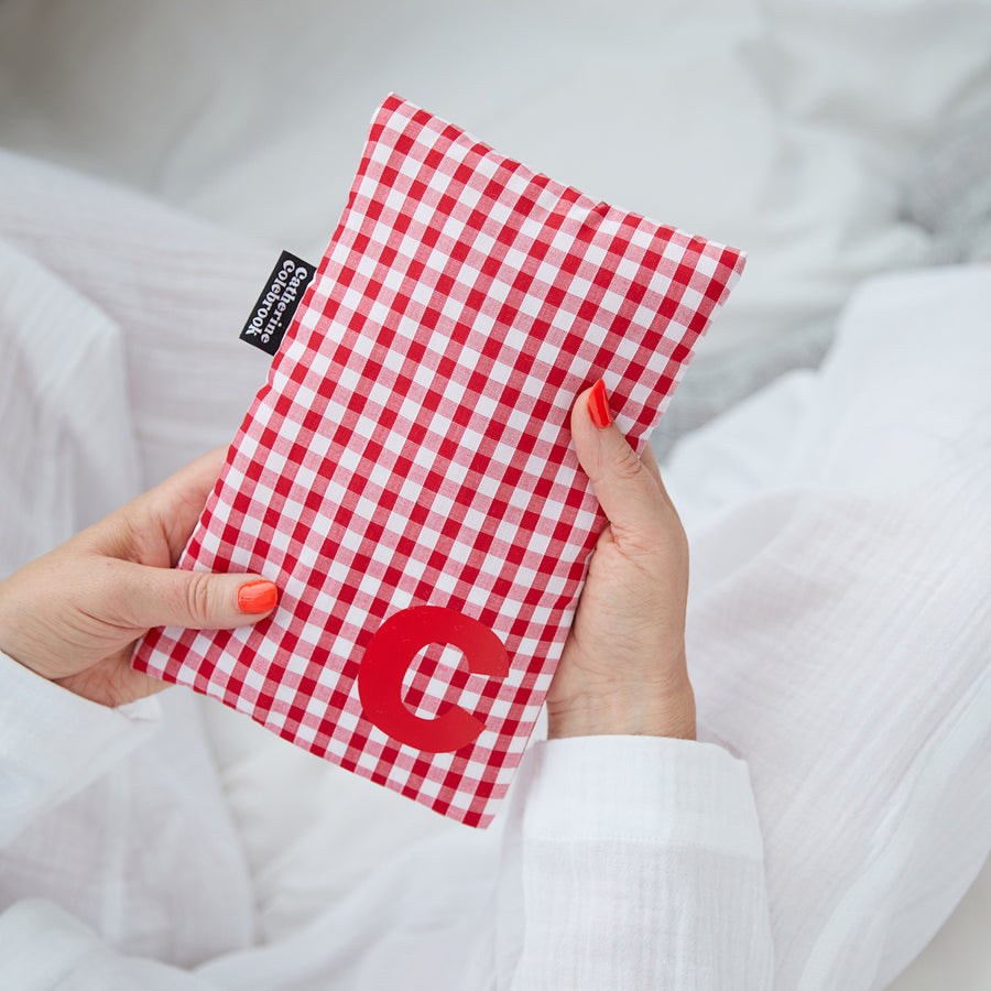 PERSONALISED RED GINGHAM CUTE HOT WATER BOTTLE