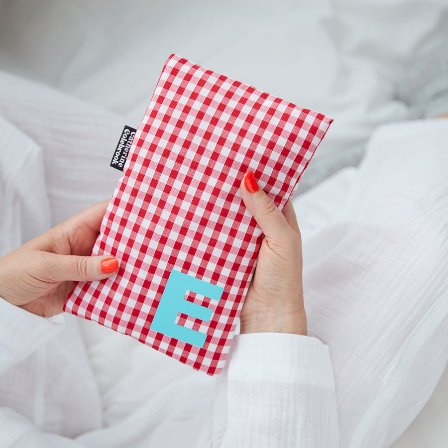 PERSONALISED RED GINGHAM CUTE HOT WATER BOTTLE