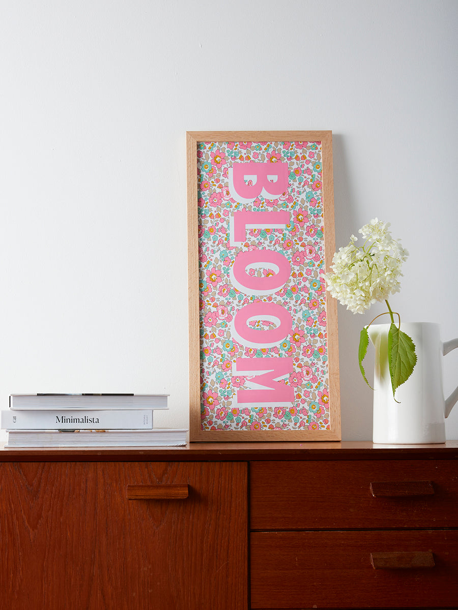 PERSONALISED FRAMED WORD/NAME PICTURE- LIBERTY BETSY PINK FABRIC