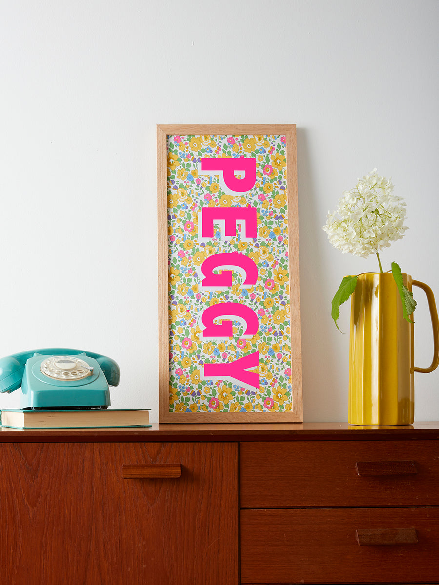 PERSONALISED FRAMED WORD/NAME PICTURE- LIBERTY BETSY YELLOW FABRIC