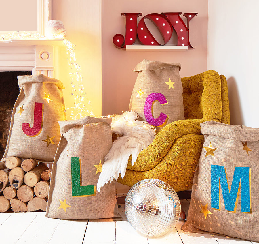 '3D' ALPHABET GLITTER CHRISTMAS SACK